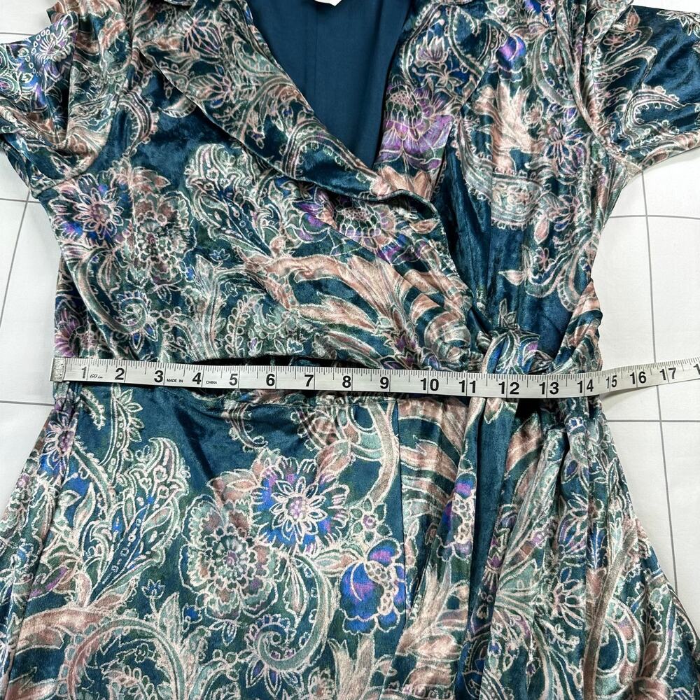 Free People Delphine Jumpsuit Womens Medium Blue Velvet Paisley Bohemian Holiday - Picture 9 of 14